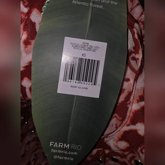 FARM RIO Tropical Tapestry Red Metal Embroidered Tiered Maxi Size XS - Picture 6 of 6